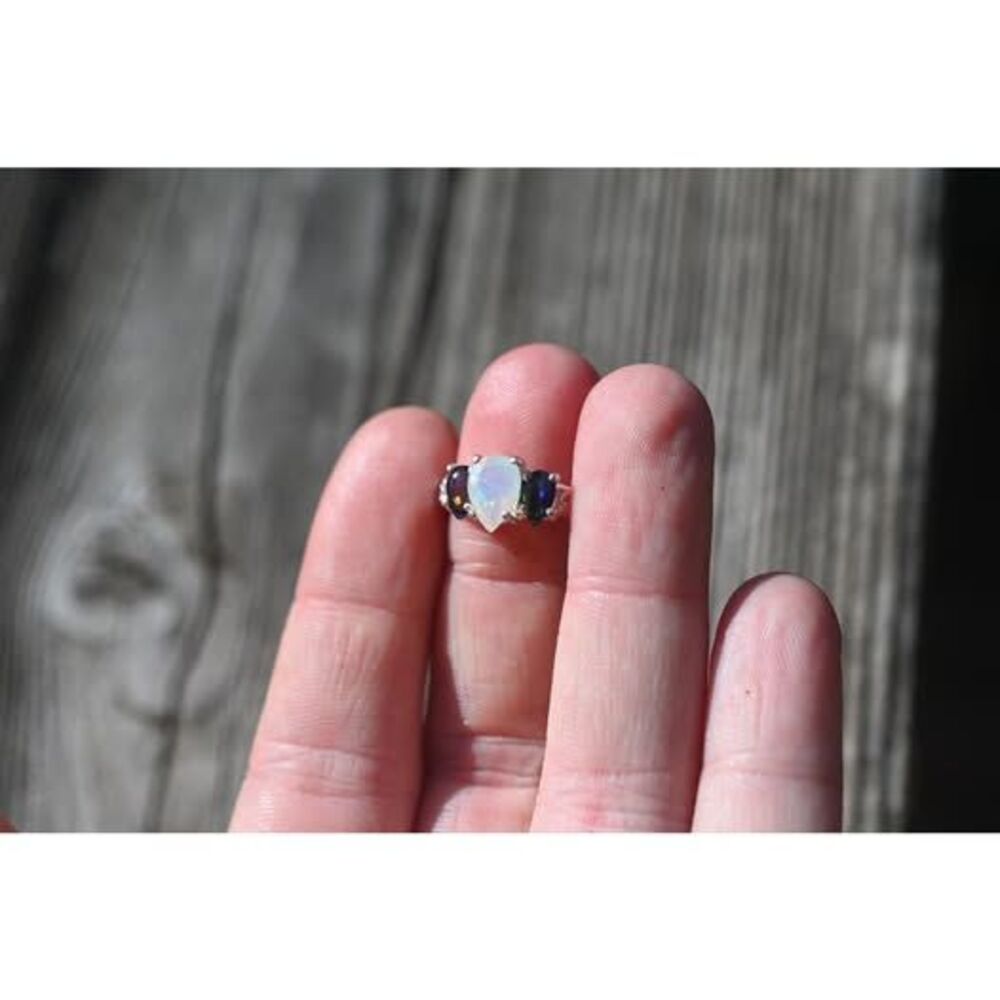 Black opal and Ethiopian opal engagement ring sterling silver  American made - Picture 7 of 10